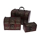 3pcs Holz Vintage Schatztruhe Holz Schmuck Aufbewahrungsbox Fall Veranstalter