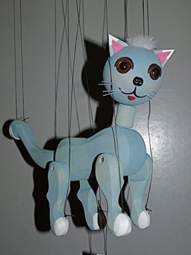 CAT # 6 BLUE Loutka Marionette String Puppets Approx 18 High Hand Made In Prague Czech Republic