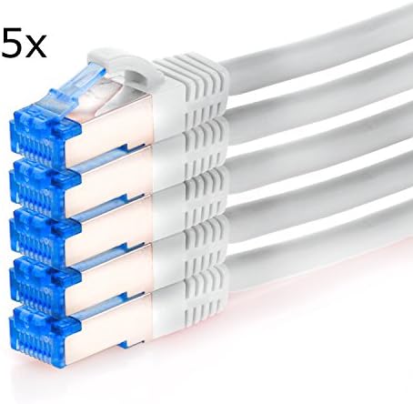 TPFNet (5 Pieces) 3m (Metre) Cat.6A - Cat6A Premium Quality Network Cable Cat6A - Patch Cable - Network Cable RJ45 - Ethernet Cable - Lan Ethernet Cable - Lan Cable - Gigabit Cable - Gigabit Lan Cable - Ethernet Cable Cat6A with bend protection (RJ45, Cat 6A, Double shielded Foil and Braid Shielding Twisted Pair, S/FTP (PIMF) without halogen - Suitable for Gigabit-Networks 10/100/1000/10000Mbit/s) - white