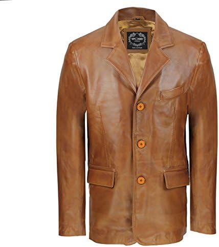 LLD OriginalMens Black & Tan Real Soft Sheep Leather Blazer Mid Length Vintage Jacket Coat