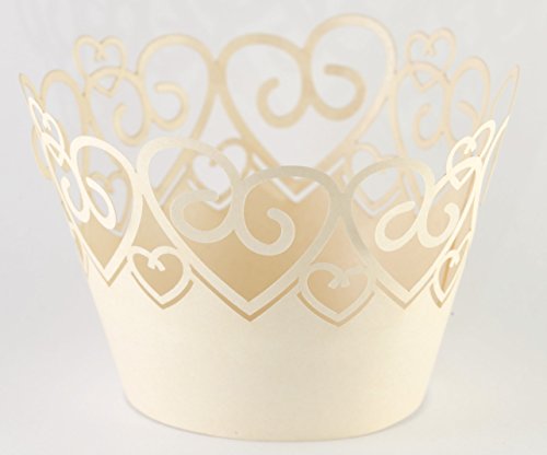 Bee-Square Muffin / Cupcake Zierumrandung Dekoration Pearl-Papier Papierförmchen * Flowering Hearts – Blumenherzen * 12 Stück für alle Feste und Anlässe wie Hochzeiten, Geburtstage, Feiertage, Konfirmation und Kommunion , Partys (creme)