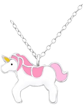Laimons Kids Kinder-Anhänger mit Kette Einhorn Rosa, Pink, Weiß, Gelb Sterling Silber 925