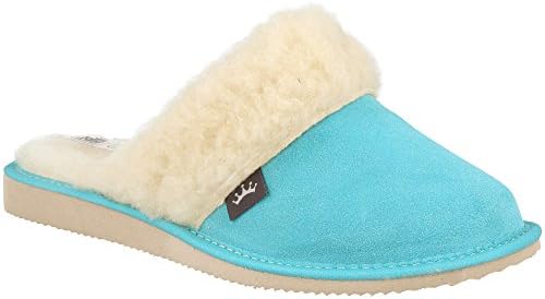 RBJ - Women’s Luxury Embroidered Wool Felt Slippers with Wool Lining and Rubber Sole - in a Present Box (40, blue)