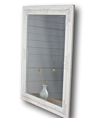 elbmoebel Espejo de Pared Oro Blanco Plata Marco de Madera, Madera, Weiß, 82 x 62cm