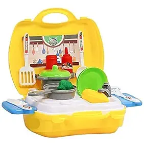 COROFFY Kitchen Play Set with Lights & Sound for Girls | Kitchen Set for Kids Girls Toys | Kids Toys for Girls Kitchen Cooking Toy Set with Briefcase for Girls (Yellow Kitchen Suitcase)