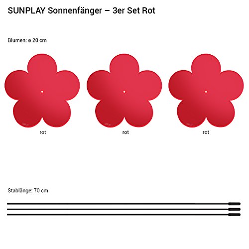 SUNPLAY „Sonnenfänger Blumen“ in ROT, 3 Stück je 20 cm Durchmesser im Set + 70 cm Schwingstäbe - 2