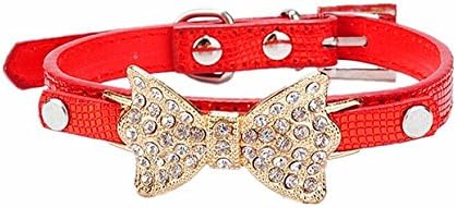 ANKKO Beautiful Crystal Diamond Bow Crocodile Pet Collar Dog Chain For Small / Medium Cats Or Dogs Size S (Red)