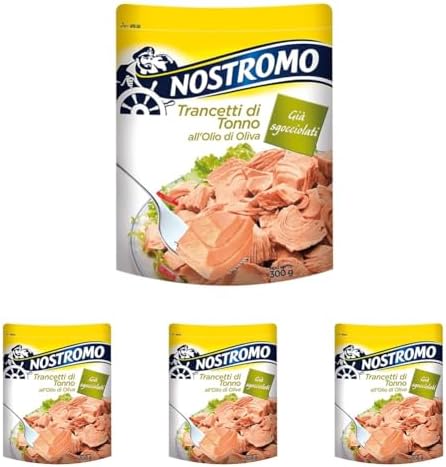 Nostromo - Trancetti di tonno all'olio di oliva, 1 busta da 300gr. Facili da aprire e pronti all'uso, già sgocciolati. (Confezione da 4)