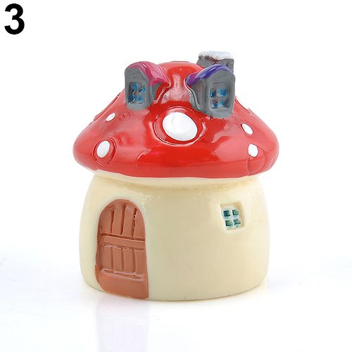 Gemini_mall Miniature Fairy Garden Mushroom House Ornament Dollhouse Plant Pot Figurine DIY Outdoor Decor Home Decoration (M(3.4 * 3 * 3cm), Red)