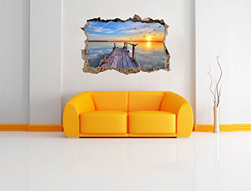 Pixxprint 3D_WD_S2490_92x62 traumhafter Blick aufs Meer beim Sonnenuntergang Wanddurchbruch 3D Wandtattoo, Vinyl, bunt, 92 x 62 x 0,02 cm - 2