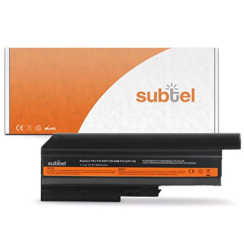 subtel® Qualitäts Akku (6600mAh) für Lenovo ThinkPad R61 / T61 (15.4" Widescreen) / IBM ThinkPad R60 / T60 92P1139 Notebookakku Laptopakku Ersatzakku Batterie