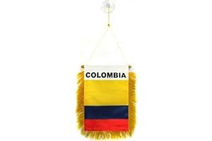 AZ FLAG - Fanion Colombie Pour Décoration Voiture Avec Ventouse et Franges Dorées - Mini Drapeau Colombien - 13x10 cm