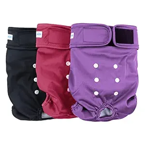 Leekalos Reusable Washable Dog Diapers Female (3 Pack) - Highly Absorbent Doggie Diapers - Size Adjustable Puppy Diapers for Dog Period Panties (Small,Red,Purple,Black)