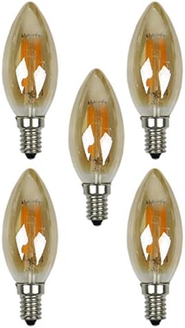 5 Packs of x FBL LED Gilded Filament C35 Edison Candle Lamp 4W, 40W Equivalent Incandescent, E14 Base, Warm White, 360 Degrees Beam Angle, AC220-240V, Use in Living room, Bedroom, Hotel, Restaurant