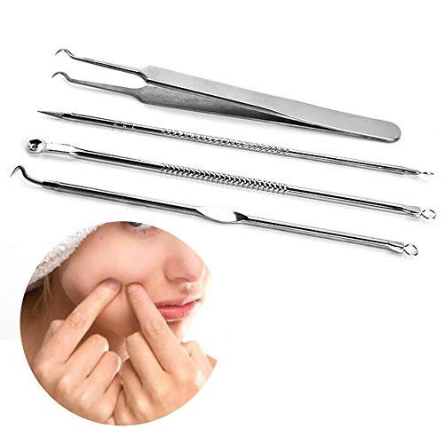 heresell Blackhead Remover Tool Kit Spot Remover Tool Pimple Popper for Facial Care Skin Protect with Silver Metal Case (4PCS)