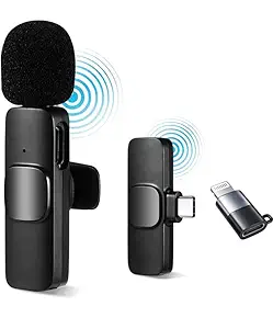 BEEWEAR K8 Wireless Microphone for YouTube Vlogging Video Recording Online Classes/Lavalier Lapel Microphone with Noise Cancellation Mic Supports Type-C Android & iPhone/Plug and Play/No Bluetooth