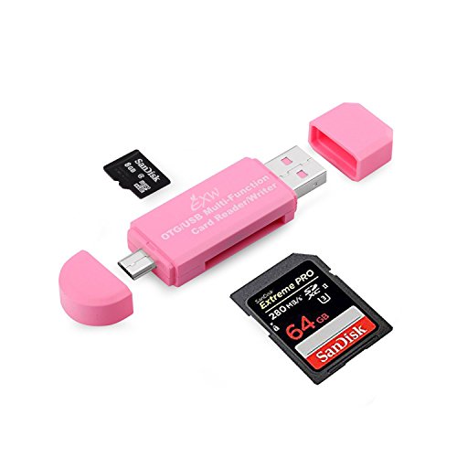 Micro USB OTG to USB 2.0 Adapter; SD/Micro SD Card Reader with standard USB Male & Micro USB Male Connector for Smartphones/Tablets with OTG Function(Pink)