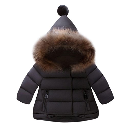 Preisvergleich Produktbild Longra Baby Kinder Junge Mädchen Daunenmantel Daunenjacken mit Fellkapuze Unisex Kinder Herbst Winterjacke Kapuzenmantel Trenchcoat Warm Kinder Kleidung (0-5Jahre) (80CM 12Monate, Black)