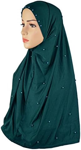 One piece al Amira instant ready made Hijab with cling pearls (Dark Green)