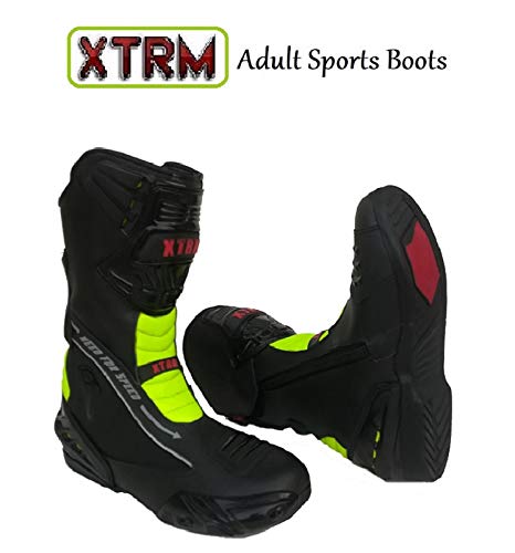XTRM Motorbike Sports Wear Evo Semi Motorcycle Biker Adventure Reinforced Leather Adult Racing Boots - Black/Yellow