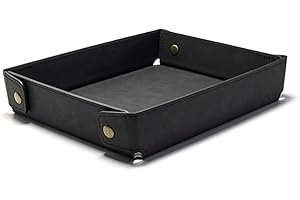 Magracy PU Leather Valet Tray for Men Women Desk Drawer Organiser Tray Nightstand Caddy for Jewelry Coins Phone Glasses Keys Watch Wallet Black