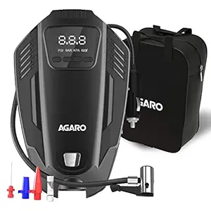 AGARO Primo Digital Tyre Inflator with Emergency Light, 120Watts with 12V Car Plug, up to 150 Psi, Compact and Portable, Black