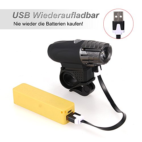 amarey Wiederaufladbare LED Fahrradbeleutung,Wasserdichte Fahrradlampe Set mit 2 USB-Kabel,LED Frontlicht & Rücklicht,200Lumen,4 Licht-Modi, Fahrradlicht für Radfahren - 3