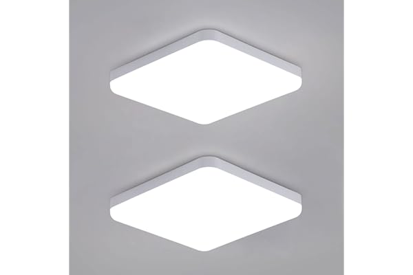 DAXGD Plafonnier LED carré 32W, 2 unités Luminaire Plafonnier Etanche IP54, 3600LM 6500K Blanc Froid, Plafonnier salle de bain cuisine couloir balcon 25cm