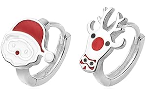 IMINI Babbo Natale e Renna Piccoli Orecchini a Cerchio Alla con Alce Smaltati da 11 mm Rotondi Cartilagine per Natale Regali per Donne Adolescenti Ragazze Orecchie Sensibili 925 Argento Sterling
