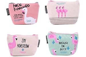 TOYMYTOY 4Pcs Leinwand Geldbörse mini Geldbeutel Cartoon Flamingo Damen Madchen Portemonnaie Reißverschluss Münzen Taschen