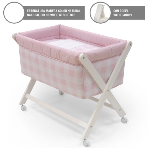 Cambrass Small Bed X Wood Canopy (46 x 78 cm, Bebe Pink)