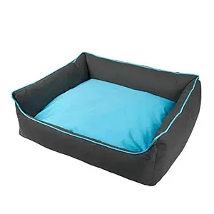 Resonance Pet Store Velvet Touch Bed for Dog/Cat (Black and Sky Blue, Large)