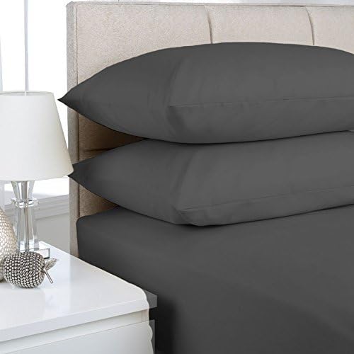 NI Luxury Bedding Non Iron Top Quality Extra Deep Fitted Sheets 16''/40CM, Fitted Sheets 9''/23CM, Pillow Covers Single Double King Super King Sizes 16 Colors (King 40CM, Charcoal)