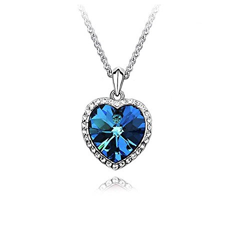 Herz des Ozeans Crystals from Swarovski Blau Halskette Anhänger 18 kt Vergoldet für Damen 45 cm