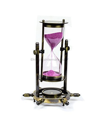 Nagina International Antique Nautical Maritime Sand Timer | Hourglass with Functional Wheel Compass | Nautical Home Decor