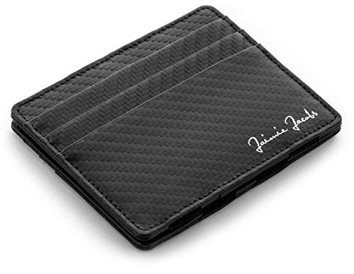 JAIMIE JACOBS ® Cartera Mágica Flap Boy Slim, el Original, Magic Wallet con Bloqueo RFID, Protege Tarjetas de Crédito, Tarjetero Hombre Slim, Cuero Auténtico (Carbon)