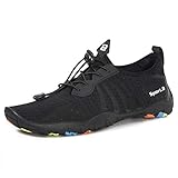  Damen Herren Schwimmschuhe Schnell Trocknend Schuhe Unisex Strandschuhe Aquaschuhe Badeschuhe Wasserschuhe Surfschuhe Gehen,Yoga,See,Strand,Garten, Park,Bootfahren(Schnellverschluss Schwarz,42EU)