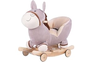 MOOVKEE. Schaukeltier Baby ab 1 Jahr – Plüsch Esel Schaukelpferd für Kinder bis 25 kg – mit Schaukel und Rollfunktion - Macht Tiergeräusche - mit Sicherheitsgurten - sorgt für Ausgeglichenheit