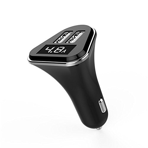 haodou Caricabatteria da auto Dual Port adattatore per auto 4.8Â a ricarica veloce caricatore con tensione di alimentazione LED Display Schermo per iPhone, iPad, Samsung Galaxy, HTC, Nexus, LG, Sony, Tablet e altri dispositivi elettronici Nero