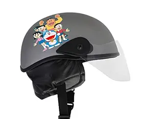 Western Era Stylish Doreamon Open Face Helmet for Kids || Baby Safety and Comfort || (3-12 Years) (Silver Glossy)