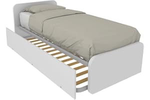 MOBILFINO CAMERETTE 964R - Letto cameretta 80x190 Singolo con Secondo Letto Estraibile e testate Personalizzabili - Testata a Sinistra, Bianco
