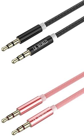 Aux Cable LB World (2 PACKS 3.3ft/ 1M) Audio Cable 3.5mm to 3.5mm aux cable for car, iPhone in car Male to Male Gold plated Aux to Aux cable braided Tangle free Universal Auxiliary cable for car audio , iPhone ,Android phones, Mp3, iPod, Beats headphones and More (Black/Rose Gold (2 PACKS))