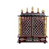 Wooden Home Temple/Pooja Mandir with Led Bulb with Free Pooja Thali and God Photo Frame