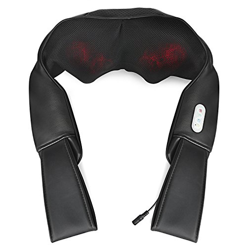 1byone Masajeador Shiatsu inalámbrico para cuello y espalda con función de calor, recargable, terapia de masaje de amasamiento para aliviar músculos doloridos