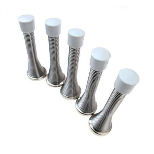 5 x Chrome Silver Spring Door Stop Stops Stopper Doorstop Inc Fixings & Screws by Smarthome