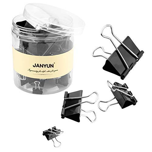 60 piezas papel Binder Clips Pinzas, 1.6 pulgadas, 1,25 pulgadas, 1 pulgada, 0,75 pulgadas, varios colores 4 tamaños, negro