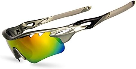 Polarized Sports Sunglasses with 5 Interchangeable Lenses for Men Women Cycling Baseball Running Fishing Driving Golf Fashion Glasses with Tr90 Unbreakable Grey Frame