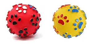 RvPaws Dog Chew Toys Dog Puppy Cat Pet Paw Print Squeaker Chew Sound Ball Playing Toy Toys Dog Teething Dog Balls Pet Rubber Spiked Ball (2 Pcs Set)
