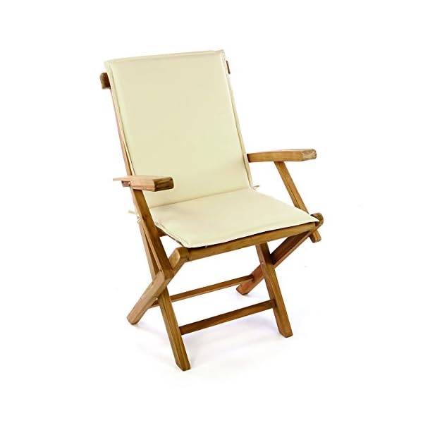 Divero Balkonstuhl Klappstuhl Gartenstuhl Holzstuhl mit Armlehne Auflage in Creme Teakholz Stuhl wetterfest kompakt…