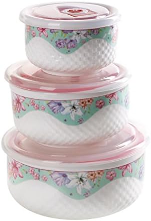 Country House 3-Piece Vacuum Lid Porcelain Food Container Storage Container Bowl Vintech